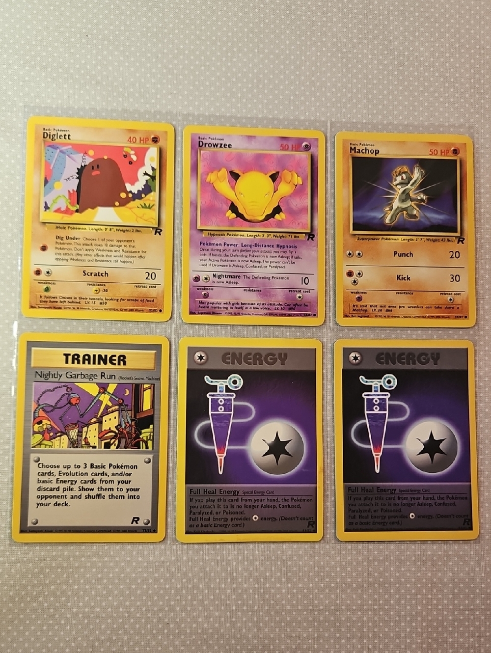 2000 Pokemon Team Rocket Diglett Drowzee Machop Trainer Energies